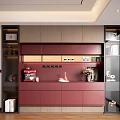 Modern Red and Gray Sideboard with Vase Books and Coffee Machine in Living Room