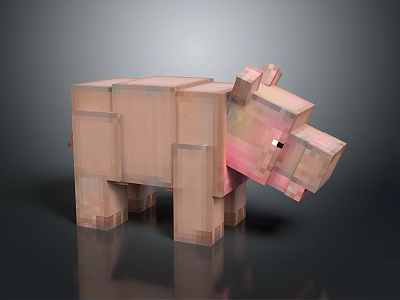 Blocky Style 3D Character Hippo Creature With Pink Color And Cartoon Design Digital Art Render 3d model