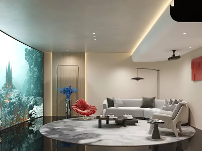 Modern Home Theater Interior With Curved Screen And Cozy Seating 3d model