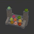 Decorative Fresh Pumpkins With Carved Smiling Faces Arranged On Stone Steps