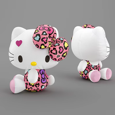 Adorable Pink Plush Doll With Leopard Print Bow And Heart Patterns 3d model