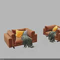 Comfortable Brown Single Sofa With Yellow Pillow And Gray Blanket Design 3d model