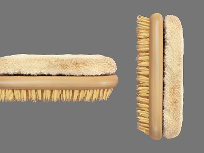 Household Cleaning Brush With Wooden Handle Natural Bristles And Soft Pad 3d model