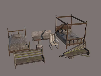 Rustic Wooden Bunk Bed Frame With Ladder And Slatted Base Design 3d model