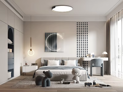 Modern Kids Bedroom With Stuffed Toys And Study Desk 3d model