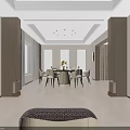 Modern Elegant Restaurant Interior With Round Table White Chairs Pendant Lights Open Design Window View 3d model
