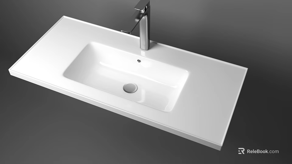 Modern White Washbasin with Chrome Faucet and Sleek Countertop Design 3d model 