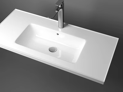 Modern White Washbasin with Chrome Faucet and Sleek Countertop Design 3d model