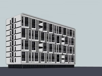 Modern Multi Storey Building Facade Design With White Exterior And Black Windows 3d model
