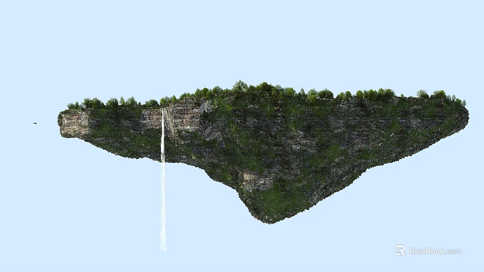 Scenic Rural Landscape With Cliff Waterfall Green Vegetation And Blue Sky 3d model 