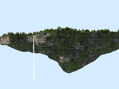 Scenic Rural Landscape With Cliff Waterfall Green Vegetation And Blue Sky 3d model