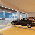Indoor Parking Garage With B2 Level Sign Yellow Gray Flooring Blue Walls And Cars