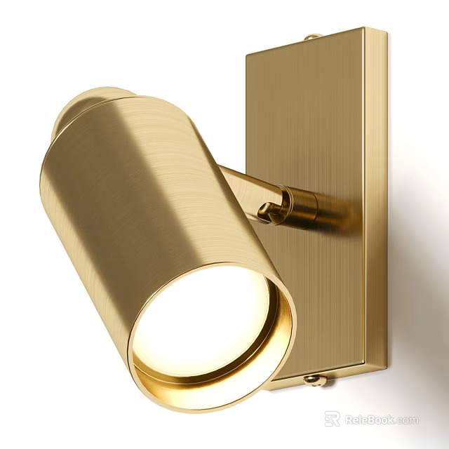 Modern Golden Brass Wall Lamp with Cylindrical Shade and Wall Mounted Lighting 3d model 