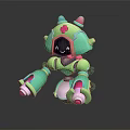 Cute Green And Pink Doll With Flower Decoration On Head And Big Eyes