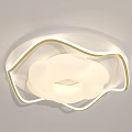 Modern Decorative Ceiling Light With White Textured Lampshade And Golden Edge Design