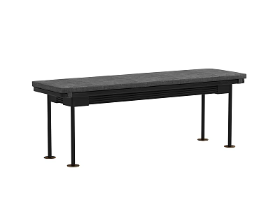 Modern Long Rectangular Ottoman With Gray Upholstered Cushion And Black Metal Legs 3d model