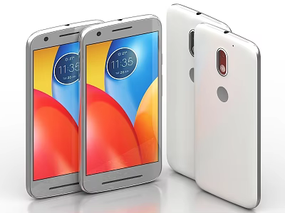 Modern White Smartphones With Colorful Screen Digital Time Display And Rear Camera 3d model