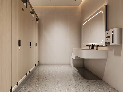 Public Restroom Modern Interior Design With Spacious Clean Stalls Sink Mirror And Tidy Environment 3d model