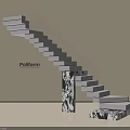 Sleek Modern Poliform Staircase With Glass Railing Marble Support And White Steps 3d model