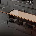 Modern Bar Counter With Light Countertop Black Chairs And Dark Cabinets Interior