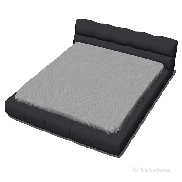 Modern Double Bed With Black Frame And Gray Mattress Sleek Design 3d model 