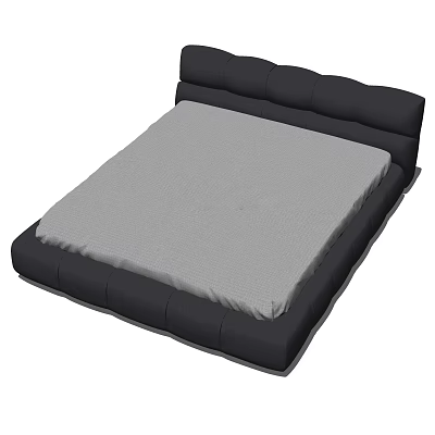 Modern Double Bed With Black Frame And Gray Mattress Sleek Design 3d model