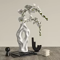 Modern Decorative Ornament Set With White Vase White Orchids And Black Accents On Wooden Tabletop