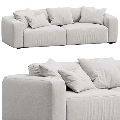 Two Seater Sofa Light Beige Fabric Upholstered With Soft Cushions Modern Minimalist Design 3d model