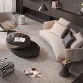 Modern Living Room Sofa and Coffee Table Set With Armchairs Rug and Decorative Items
