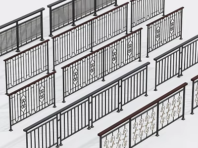 Metal Fences With Various Decorative Patterns And Different Designs Arranged For 3d model