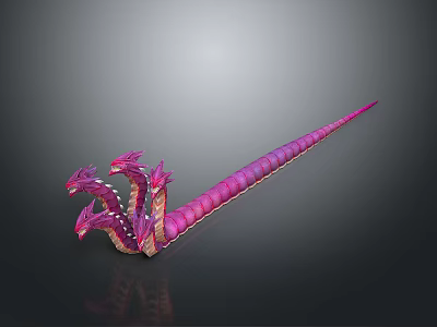 Multi Headed Dragon with Pink and Purple Long Body and Sharp Fangs 3d model