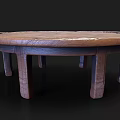 Round Wooden Table With Natural Wood Grain Texture And Sturdy Four Legs Rustic Home Decor
