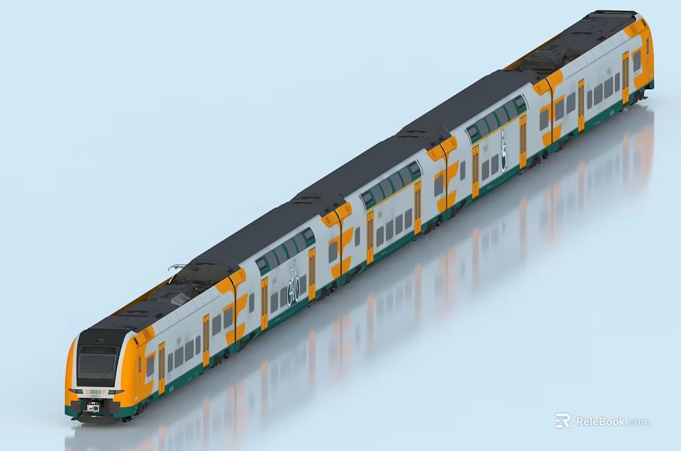 Modern Metro Train Exterior With Yellow White Design And Sleek Carriages 3d model 