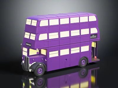 Purple Vintage Double Decker Bus Model With Detailed Windows And Classic Design 3d model