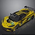 Yellow Corvette Race Car Featuring 21 Decal And Sports Rear Spoiler Design