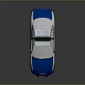 Blue And White Police Car With Flashing Emergency Lights And Sedan Exterior Design