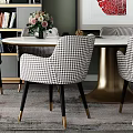 Elegant Modern Dining Table Set With Round Table Houndstooth Chairs Gold Legs And Artwork 3d model