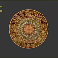 Circular Decorative Art Piece With Intricate Floral Patterns In Gold Brown