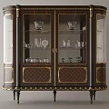 Elegant Traditional Wooden Display Cabinet With Glass Doors Gold Accents And China