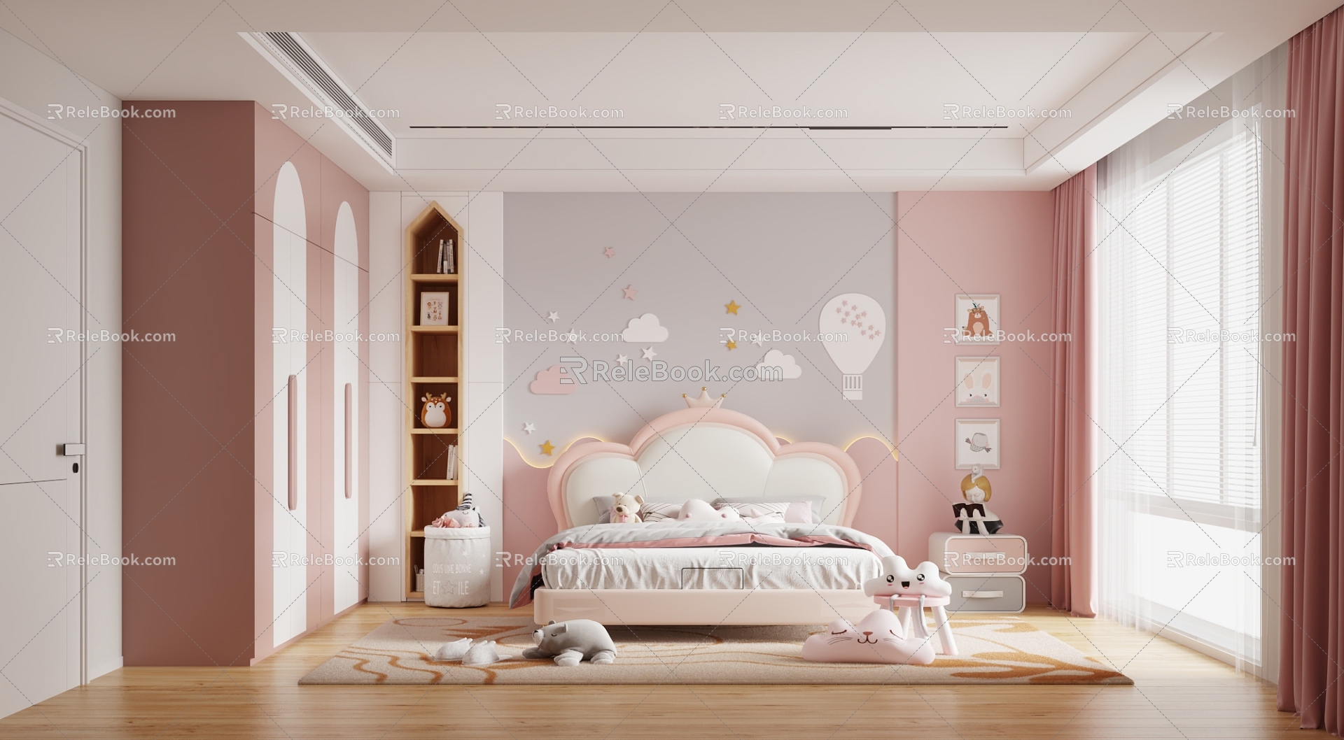 Cream wind children's room pink girl 3d model