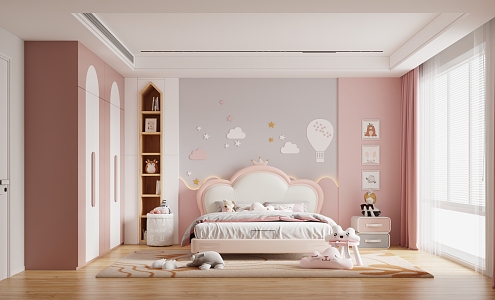 Cream wind children's room pink girl 3d model