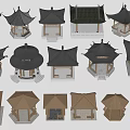 Chinese Traditional Pavilion Models With Various Styles And Wooden Roof Designs