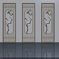 Chinese Style Swing Doors With Tree Branch And Bird Decorative Patterns 3d model