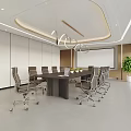 Modern Luxury Conference Room With Spacious Table Ergonomic Chairs Projector Screen And Green Plant