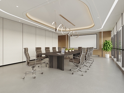 Modern Meeting Room Conference Table and Chair Chandelier 3d model