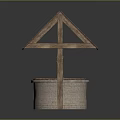 Traditional Wooden Well With Triangular Tile Roof And Stone Circular Base
