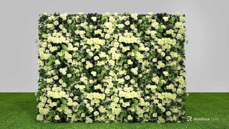 Decorative Floral Display Flower Wall With White And Light Green Blooms 3d model 