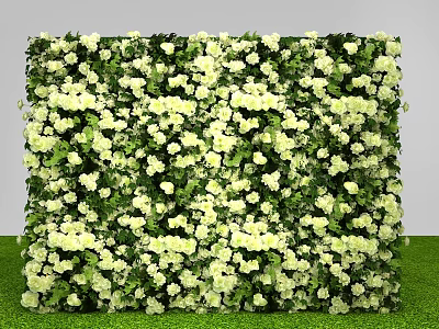 Decorative Floral Display Flower Wall With White And Light Green Blooms 3d model