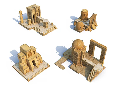 Ancient Stone Architectural Models Featuring Domed Structures Columns And Steps 3d model