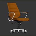 Modern Orange Leather Office Chair With Striped Design Armrests And White Wheels